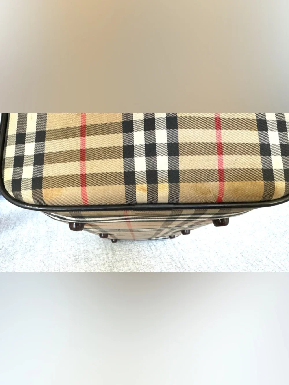 BURBERRYS Vintage Nova Check Travel Duffel Leather Lined Bag EUC
